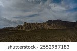 March 2024, MOJAVE NATIONAL PRESERVE, CALIFORNIA, USA - Granite Boulder view near Kelso Sand Dunes as seen from air along Interstate 40, old Route 66 in Southern California