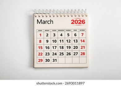 March 2026. Resolution, strategy, solution, goal, business and holidays. Date month March 2026. Page of annual monthly calendar March 2026. planning new year