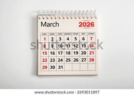 March 2026. Resolution, strategy, solution, goal, business and holidays. Date month March 2026. Page of annual monthly calendar March 2026. planning new year