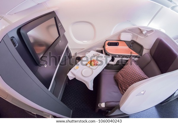 March 22018 Sydney Singapore Flight Interiors Stock Photo