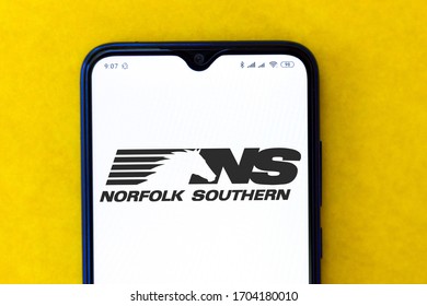 March 24, 2020, Brazil. In this photo illustration a Norfolk Southern logo seen displayed on a smartphone.