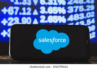 March 24, 2021, Brazil. In this photo illustration a Salesforce logo seen displayed on a smartphone