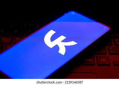 March 26, 2022, Brazil. In this photo the VKontakte (VK) logo seen displayed on a smartphone