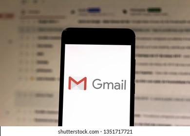 March 27, 2019, Brazil. Gmail logo on your mobile device. Gmail is a free webmail service created by Google in 2004.