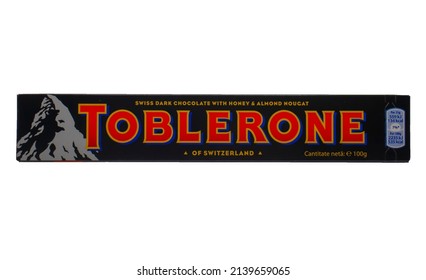 March 27, 2022 Ukraine City Kyiv Toblerone Bars Swiss Milk Chocolate Of Switzerland, On White Background.