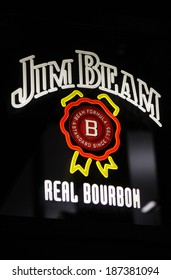MARCH 28, 2014 - BERLIN: the logo of the brand "Jim Beam Real Bourbon", Berlin.
