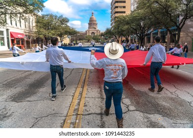 MARCH 3, 2018 - AUSTIN TEXAS - Texas Independence Day Parade Participants On Congress Avenue  At The Annual Parade To The Texas Capitol, Texas' Declaration Of Independence