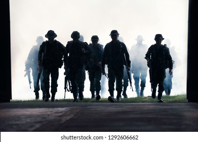 Army Soldiers Small Group Meeting Under Stock Illustration 1436733590