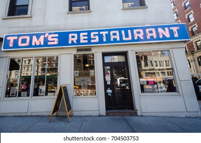 MARCH 30 2016 - MANHATTAN, NEW YORK: Tom's Restaurant is where the Jerry Seinfeld sitcom was filmed, and is a popular tourist attraction in New York City.