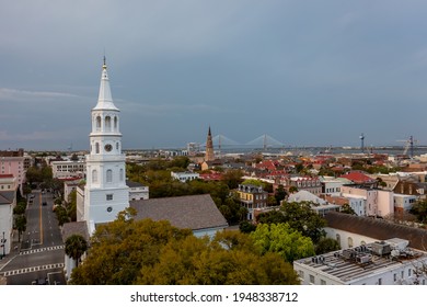 March 31, 2021 - Charleston, South Carolina, USA: Aerial View Of The City Of Charleston, SC.