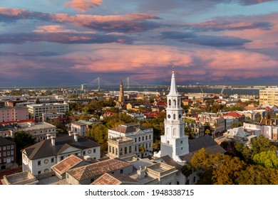 March 31, 2021 - Charleston, South Carolina, USA: Aerial View Of The City Of Charleston, SC.