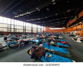 March 4, 2022, Krakow, Poland, camp for refugees from Ukraine.Temporary shelter for women and children.War in Ukraine.Volunteer work, help of the population of Poland