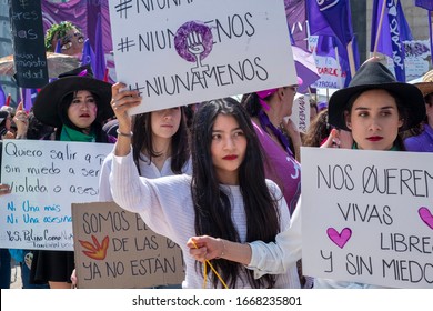 March 8th, 2020. Tens Of Thousands Of Mexican Women Protest On ‘femicide’ And  Gender-based Violence In Mexico City 