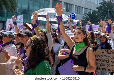 March 8th, 2020. Tens Of Thousands Of Mexican Women Protest On ‘femicide’ And  Gender-based Violence In Mexico City 