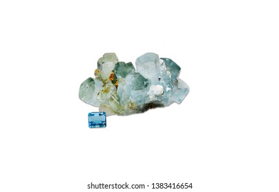 March Birthstone, Beryl Aquamarine, Isolated On White Background