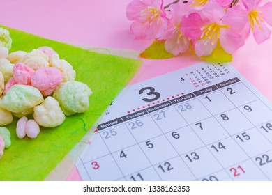March Calendar and Hina-arare (Hinamatsuri Image)