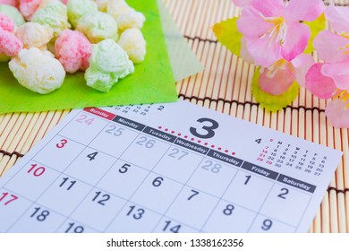 March Calendar and Hina-arare (Hinamatsuri Image)