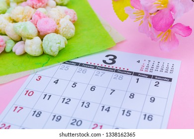 March Calendar and Hina-arare (Hinamatsuri Image)