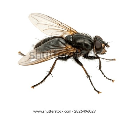 March Fly Side Flying Pose Shiny Black Body A Isolated On White Background