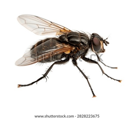 March Fly Side Flying Pose Shiny Black Body A Isolated On White Background