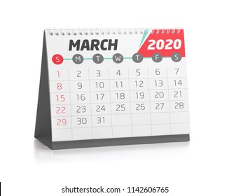 March White Office Calendar 2020 Isolated On White