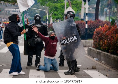 March within the framework of the national strike, against the tax reform proposed by President Ivan Duque.
Medellin Colombia. April 28, 2021