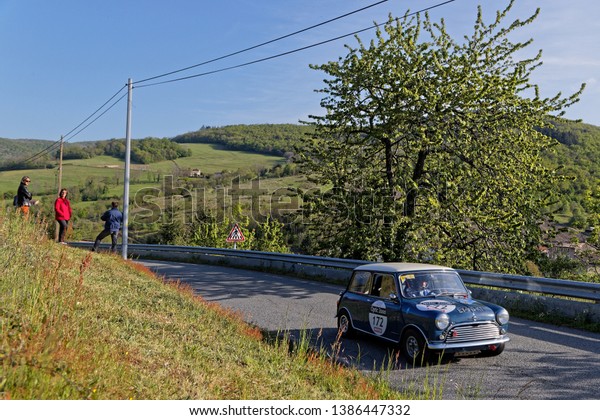 MARCHAMPT, FRANCE, May 1, 2019 : Tour de France\
Automobile, born in 1899, was a unique event, with a mix of open\
road, classic race track and uphill. It relives since 1992 as an\
historic event.