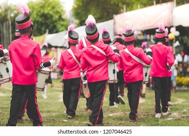 Marching Band Drummers Perform In School Parade