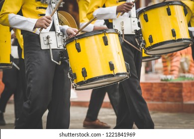 Marching Band Drummers Perform In School Parade