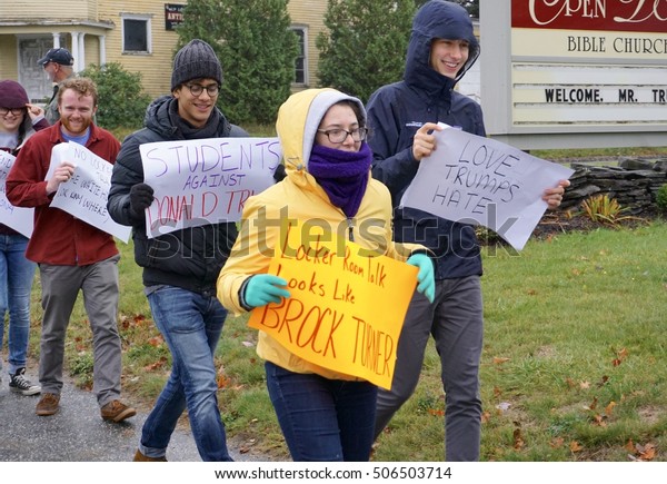 Marching Protesters Outside Trump Rally Donald Stock Photo