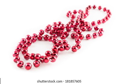 Mardi Gras Party Red Beads Placed In White Background