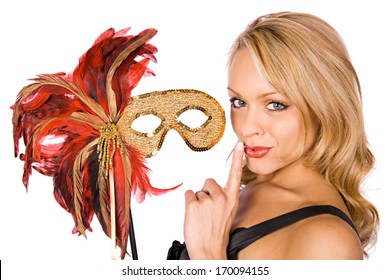 Mardi Gras: Woman With Mask Celebrating Holiday.