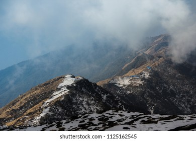 Mardi Nepal - March 25, 2016: Leaving High Camp Behind On The Way To The Mardi Himal Base Camp Which Is 4500 Meters High.