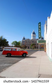 Marfa, Texas, 04/01/2012
vintage station wagon parking in front of movie theater in Marfa, Texas