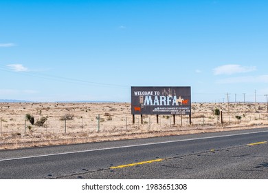 Marfa, Texas - December 7, 2020: Welcome To Marfa Road Sign