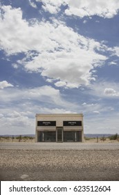 MARFA, TEXAS/USA - July 22, 2012: Prada Marfa, a permanently installed sculpture by artists Elmgreen and Dragset. 