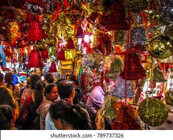 Margao Goa India December 20-2017 Unknown People Front A Christmas Decoration Shop Items In Goa
