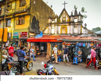 Margao Goa India December 20-2017 Unknown People Front A Christmas Decoration Shop Items In Goa
