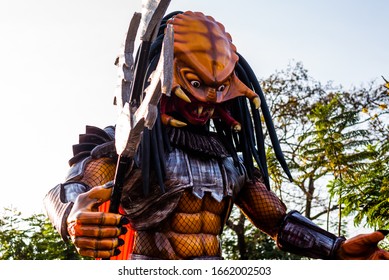 Margao,Goa/India- Feb 23 2020: Scary Predator Movie Character On Display At The Carnival Parade In Goa, India