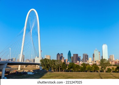 Margaret Hunt Hill Bridge And Dallas City Skyline, Texas