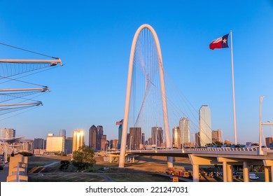 Margaret Hunt Hill Bridge And Dallas City Skyline, Texas