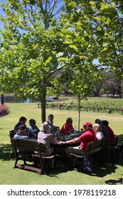 MARGARET RIVER, AUSTRALIA - 26 OCT 2012: Group Of People Enjoys Food And Wine Tasting At A Vineyard In Margaret River, Western Australia.