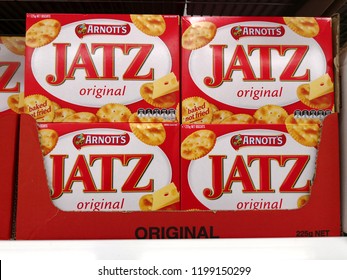 MARGARET RIVER, AUSTRALIA - JUNE 16, 2018: Arnott's Jatz Cheese Flavour Biscuit Snack On Store Shelf. Arnott's Biscuits Is Australia's Largest Producer Of Biscuits And The 2nd Largest Snack Food.