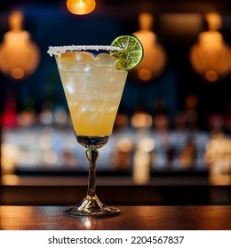 Margarita Cocktail. Glossy Photograph. High End. Studio. Bar Backdrop.