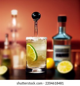 Margarita Cocktail. Glossy Photograph. High End. Studio. Bar Backdrop.