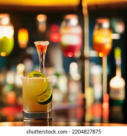 Margarita Cocktail. Glossy Photograph. High End. Studio. Bar Backdrop.