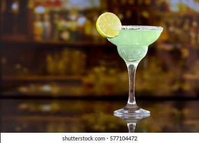 Margarita Cocktail With Lime In A Bar