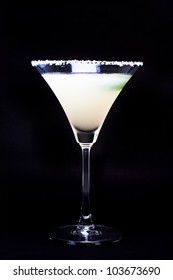 Margarita In Glass With Lime Isolated On Black Background