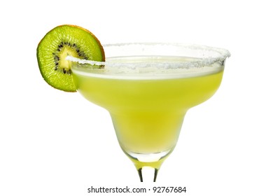 Margarita With Salt And Kiwi On Glass Rim