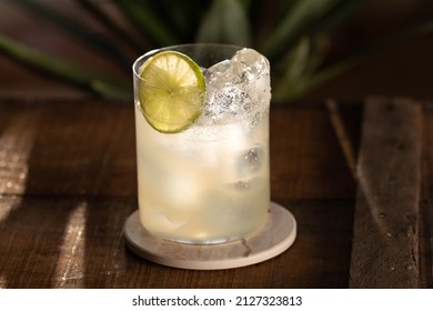 Margarita Tequila Cocktail On The Rocks In Tumbler Glass